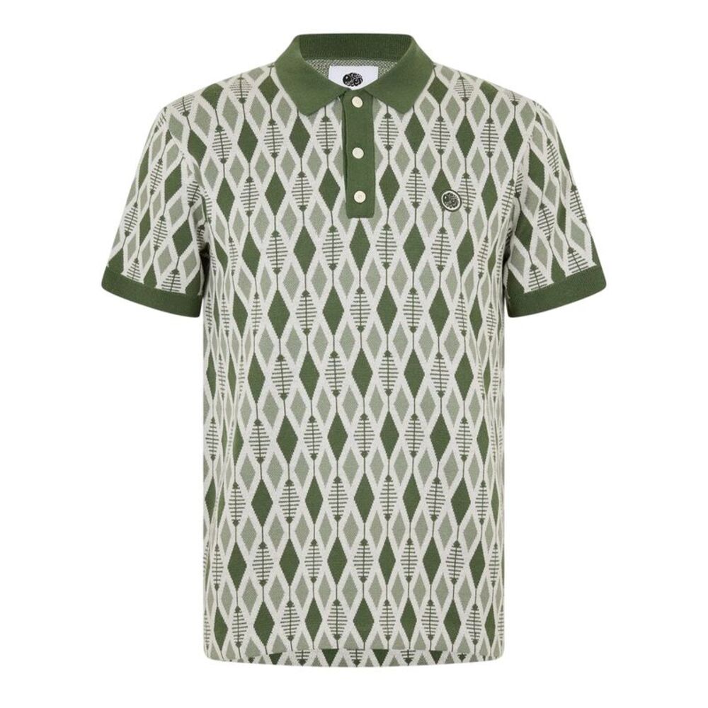 Pretty Green Mens Argyle Knitted Collared Polo Shirt / Green